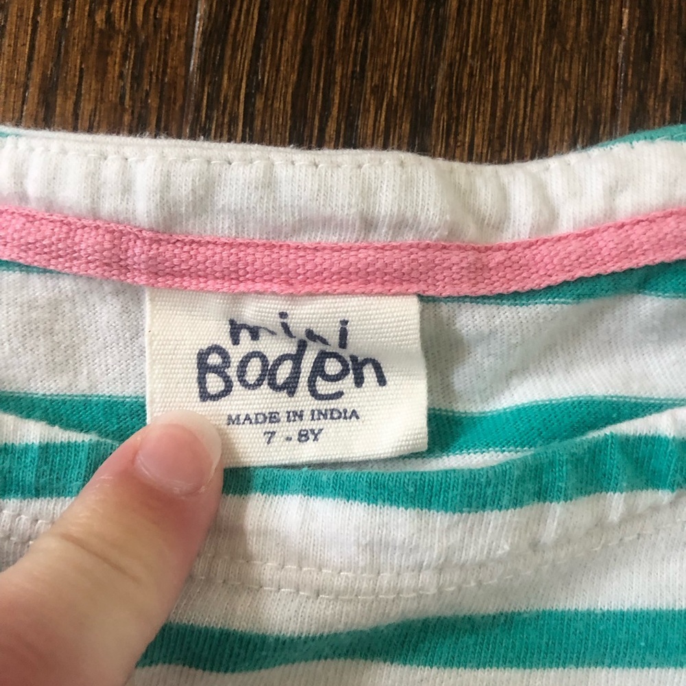 Mini Boden Girls 7-8Y Teal Blue/Off-White 3/4 Sleeved Pockets Casual Dress - Picture 4 of 9